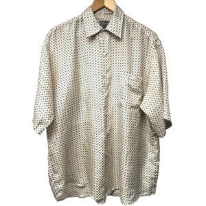 Vintage Bruno Mens 100% Silk Short Sleeve Cream Shirt Size Large Geometric Print